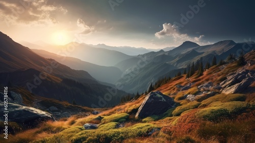 Beautiful landscape in the mountains. Nature background. AI generated