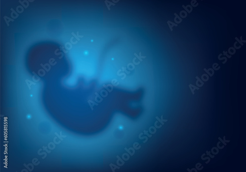 Blurred blue human embryo in the womb, pregnancy, obstetrics. Child in the womb. Concept for obstetric center or gynecologist, symbol of pregnancy and motherhood