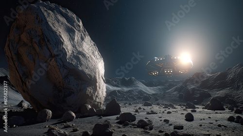 illustration of a base on the surface of an asteroid. - AI generated image.