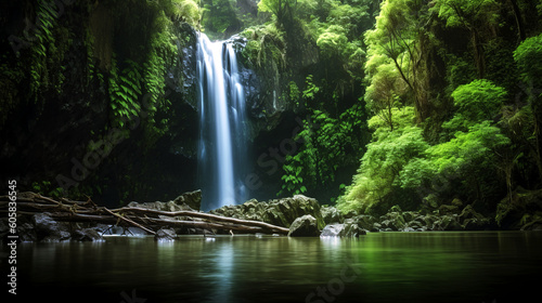 Nature's Serenade: Enchanting Waterfall Landscape with the Melodic Rhythm of a Running River