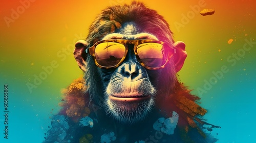 カラフルなサングラスを掛けた猿
