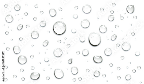 Pure clear water drops realistic or realistic drops on an isolated transparent background. Png transparency