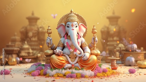 Ganesh Chaturthi, Invitation, Happiness, Ganesha, God .Ai Generated