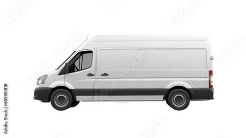 White delivery van side view on isolated empty background. Generative AI