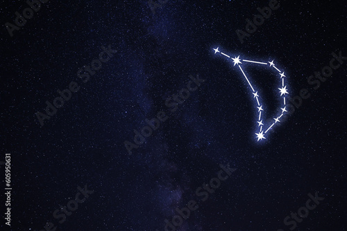Capricornus (Capricorn) constellation. Stick figure pattern in starry night sky
