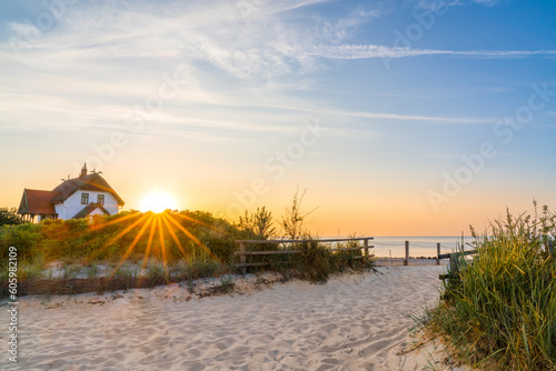 Sunrise at Heiligenhafen on the beach in the baltic sea