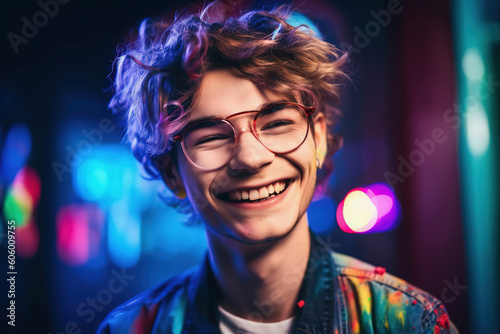 Happy young man. Colorful gen z male portrait. Generative AI
