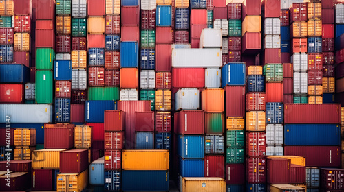 multicolored containers at a port for advertising and background Generative AI