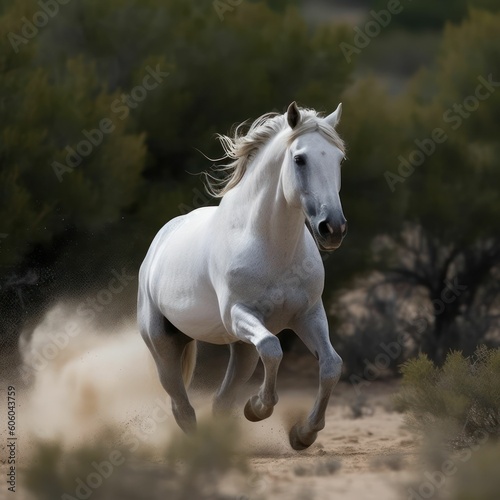 white horse running in the field