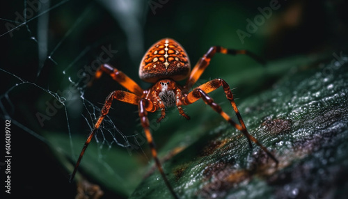 Spooky garden spider spins web in nature generated by AI