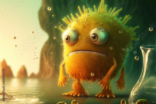 Funny monster character. Crazy cute creature with weird eyes. Generated AI. Generative AI
