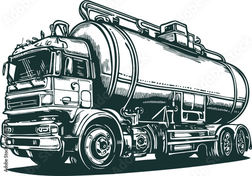 truck fuel truck vector stencil engraving on white background