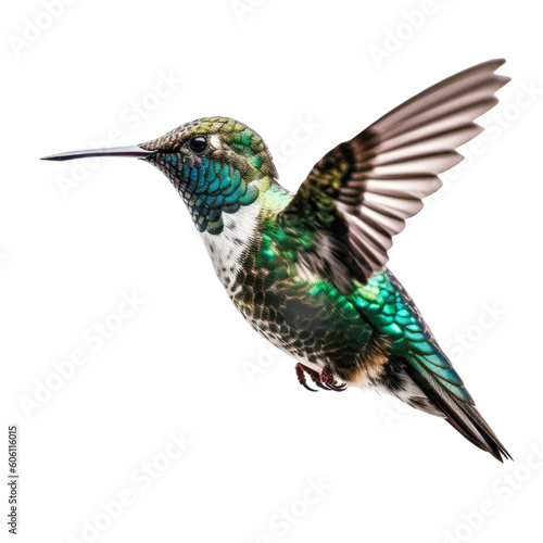 A vibrant hummingbird in flight on a transparent background. Generative AI
