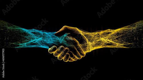 a handshake of two digital hands, generative AI