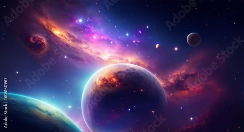 Planet in universe, colorful cosmos, generative ai