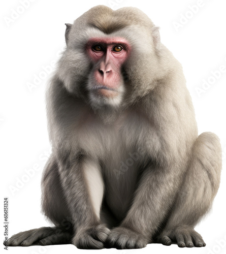 japanese macaque monkey isolated on a transparent or white background as PNG, generative AI animal