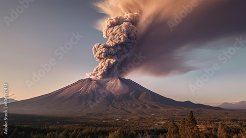 Volcano eruption distant view AI generated image