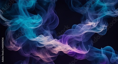 Waves of beautiful smoke on black background, generative ai 