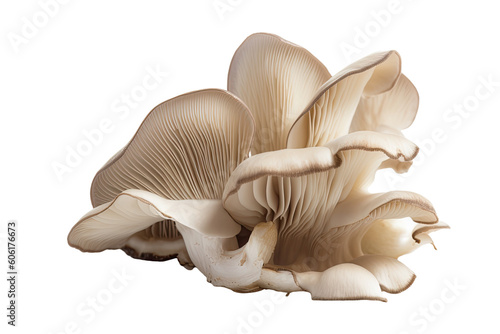 Closeup of Oyster Mushrooms isolated on transparent background. Generative AI