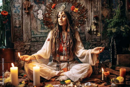 a hippie flower power-inspired priestess - generative AI