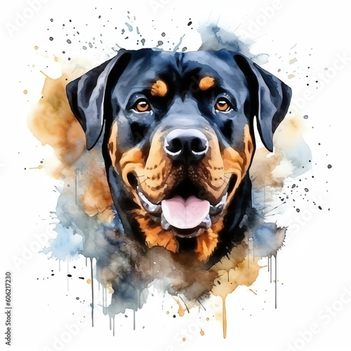 rottweiler watercolor clipart in white background Generative AI.