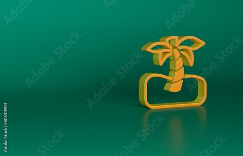 Orange Tropical palm tree icon isolated on green background. Coconut palm tree. Minimalism concept. 3D render illustration