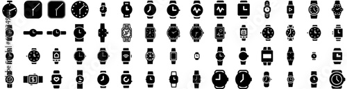 Set Of Wristwatch Icons Isolated Silhouette Solid Icon With Isolated, Time, Modern, Wrist, Wristwatch, Watch, Clock Infographic Simple Vector Illustration Logo