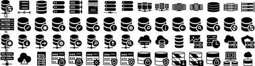 Set Of Database Icons Isolated Silhouette Solid Icon With Computer, Database, Internet, Storage, Information, Technology, Business Infographic Simple Vector Illustration Logo