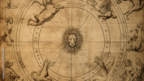 Leo Zodiac sign, Lion horoscope astrology illustration, wallpaper background design, Generative AI