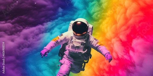 astronaut in space with LGBTQIA+ colors background