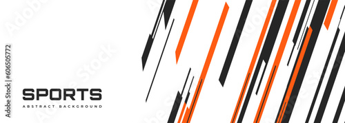 Abstract modern white wide sports background with black and orange lines. Vector illustration