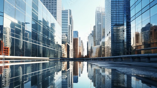 Reflective skyscrapers, business office buildings, Generative AI
