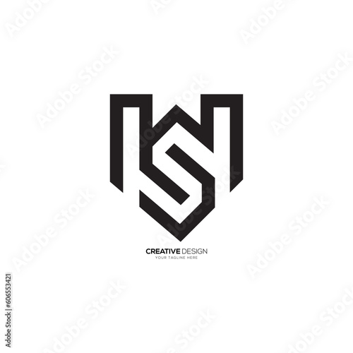 Letter SW or WS line art modern unique minimal real estate monogram logo. WS logo. SW logo
