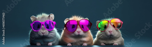 Generative Ai image of gerbils or hamsters wearing colorful sunglasses