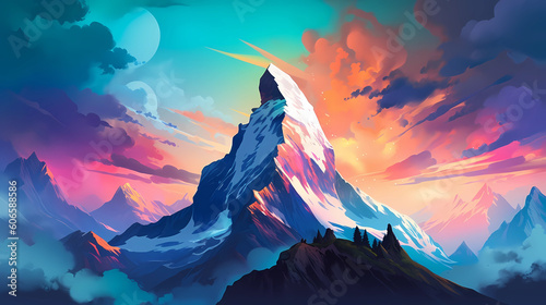 Illustration of beautiful view of Matterhorn island, Switzerland