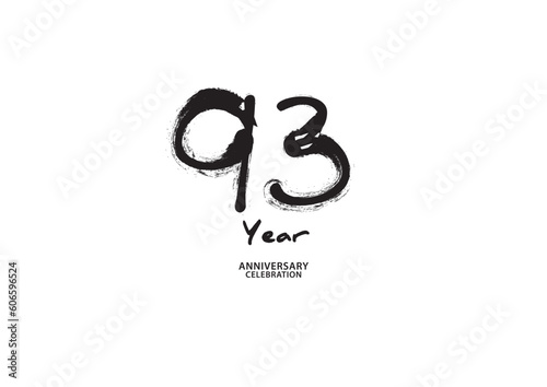 93 year anniversary celebration logotype on white background for poster, banner, flyer, invitations or greeting card, 93 number logo design, 93th Birthday invitation, anniversary vector template