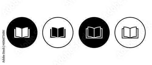 Open book vector icon set. Online library symbol. Reading and hobbies sign