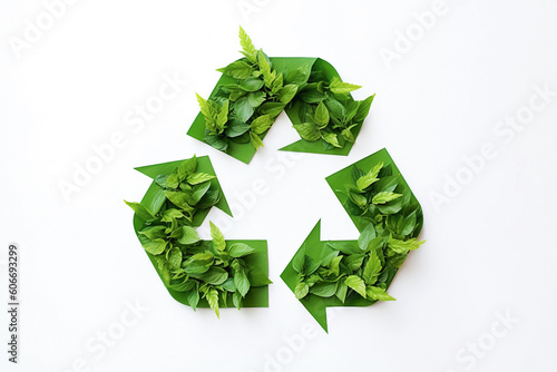 Ai generative. Recycling icon made from green leaves