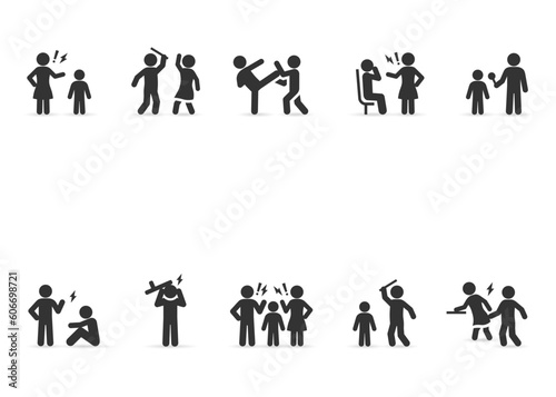 Vector set of violence, bullying, harassment, abuse.