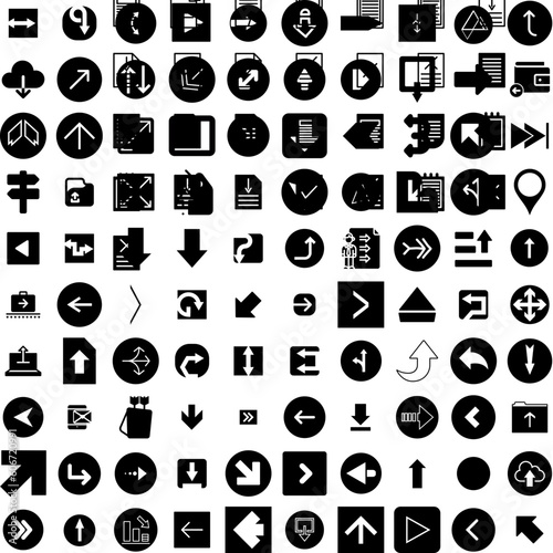 Collection Of 100 Arrow Icons Set Isolated Solid Silhouette Icons Including Set, Collection, Sign, Design, Symbol, Vector, Arrow Infographic Elements Vector Illustration Logo