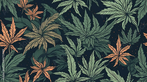 seamless pattern with marijuana cannabis leaf background. Generative AI