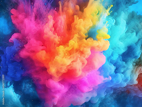 Abstract colored dust explosion on black background. Abstract powder splatter background
