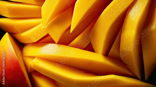 Sliced Indian mangoes, Indian summer season fruit smoothie, Generative AI
