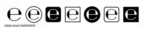 Set of estimated symbols. Black e mark labels. Official european standard on package. Vector 10 Eps.