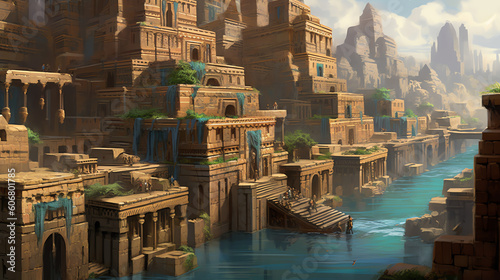 The portrayal of an ancient Sumerian city background. generative AI
