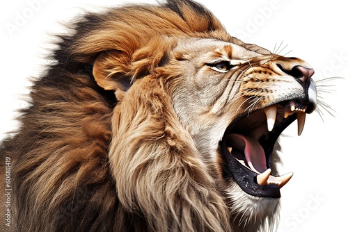 roaring lion isolated on white background. Generated by AI.