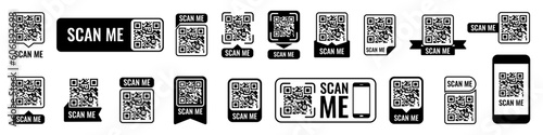 Scan me frame set. Qr code mockup. Mobile payment and identity. Vector illustration