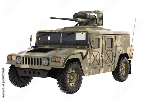  3d art vector design template isolated white render realistic car drive element war army heavy hummer h1 humvee truck automobile green gun Russian American Iraq