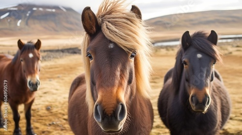 The Icelandic horse may be a breed of horse made in Iceland. Closeup Icelandic steeds. Creative resource, AI Generated
