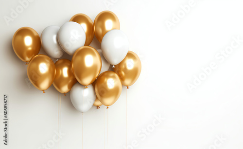 An image of gold ballons illustration on white background presentation template. Ai generative